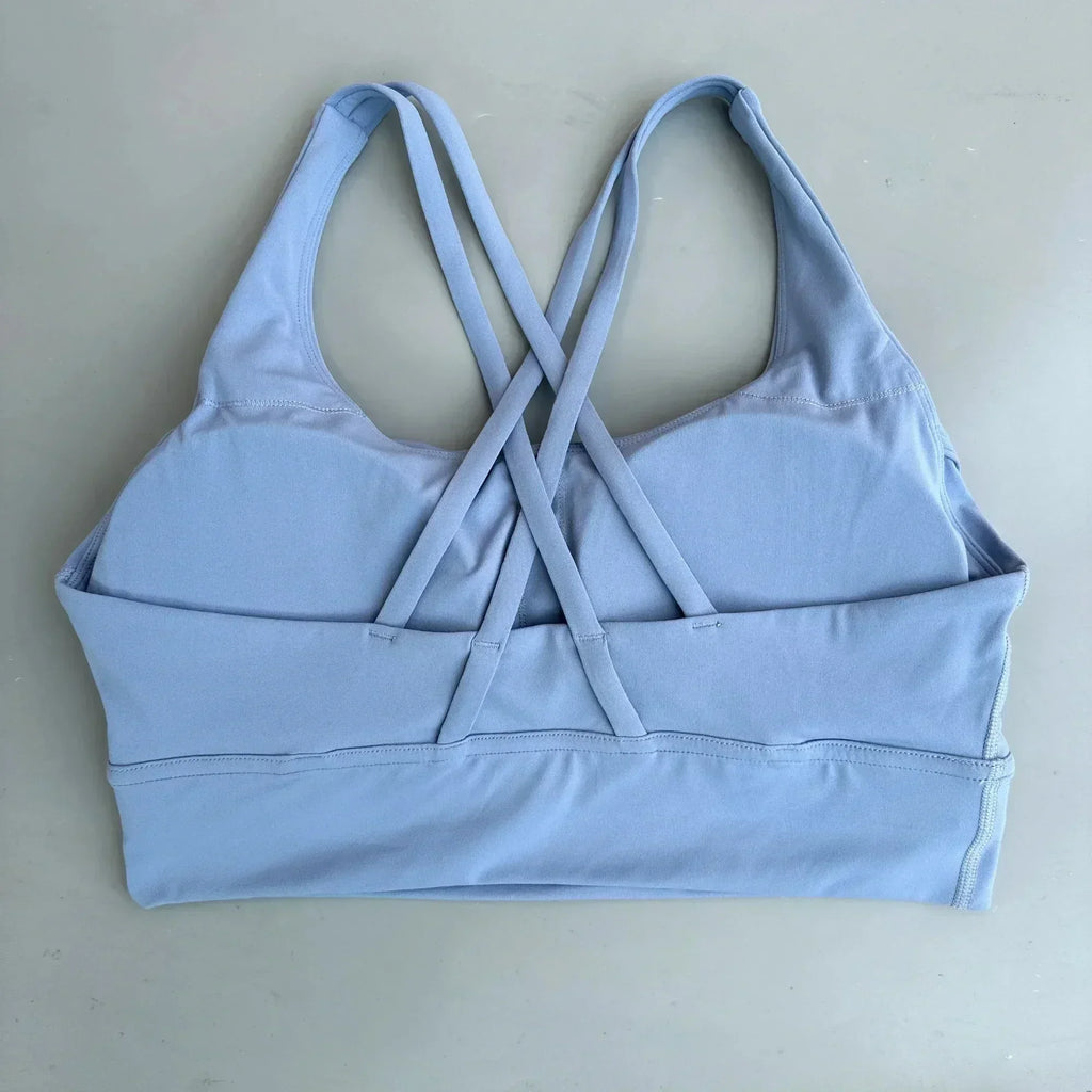 Solid Color Women Cross  Fitness sport Bra soft high strength Tight Top Comprehensive Training Gym Yoga Underwear With Chest Pad
