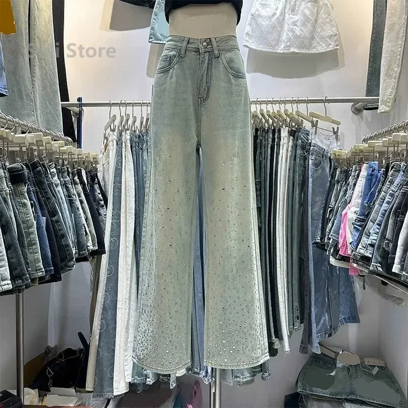 2024 New Spring Summer All-match Casual Harem Pants High Waist Stretch Slim Denim Pants Hot Drilling Casual Ankle-length Jeans Lootquake LLC