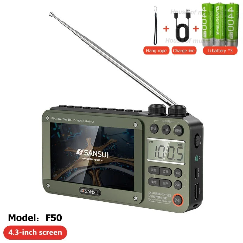 SANSUI Wireless Bluetooth Speakers Home Full-band Radio LED HD Video Player Portable MP4 Walkman Built-in Rechargeable Battery Lootquake LLC