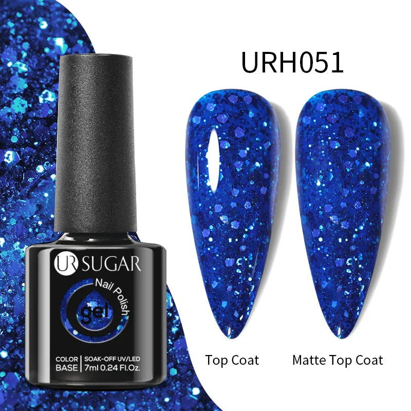 UR SUGAR Blue Color Rubber Base Gel Nail Polish Gold Glitter Base Gel Top Coat Soak Off UV LED Gel Nail Art Varnish Manicure Lootquake LLC