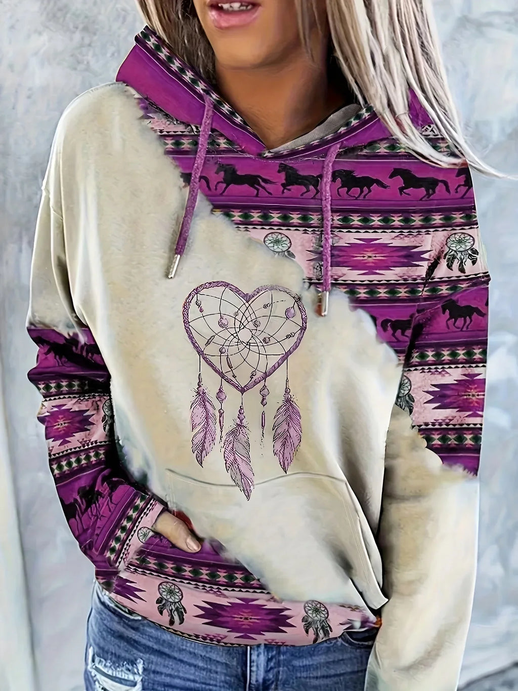 Women's Ethnic Style Retro Print Hoodie THRIXINE