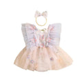 Pudcoco Baby Girl 2Piece Summer Set 3D Butterfly Flower Embroidery Fly Sleeve Mesh Romper Dress 3D Bow Headband Toddler Outfits