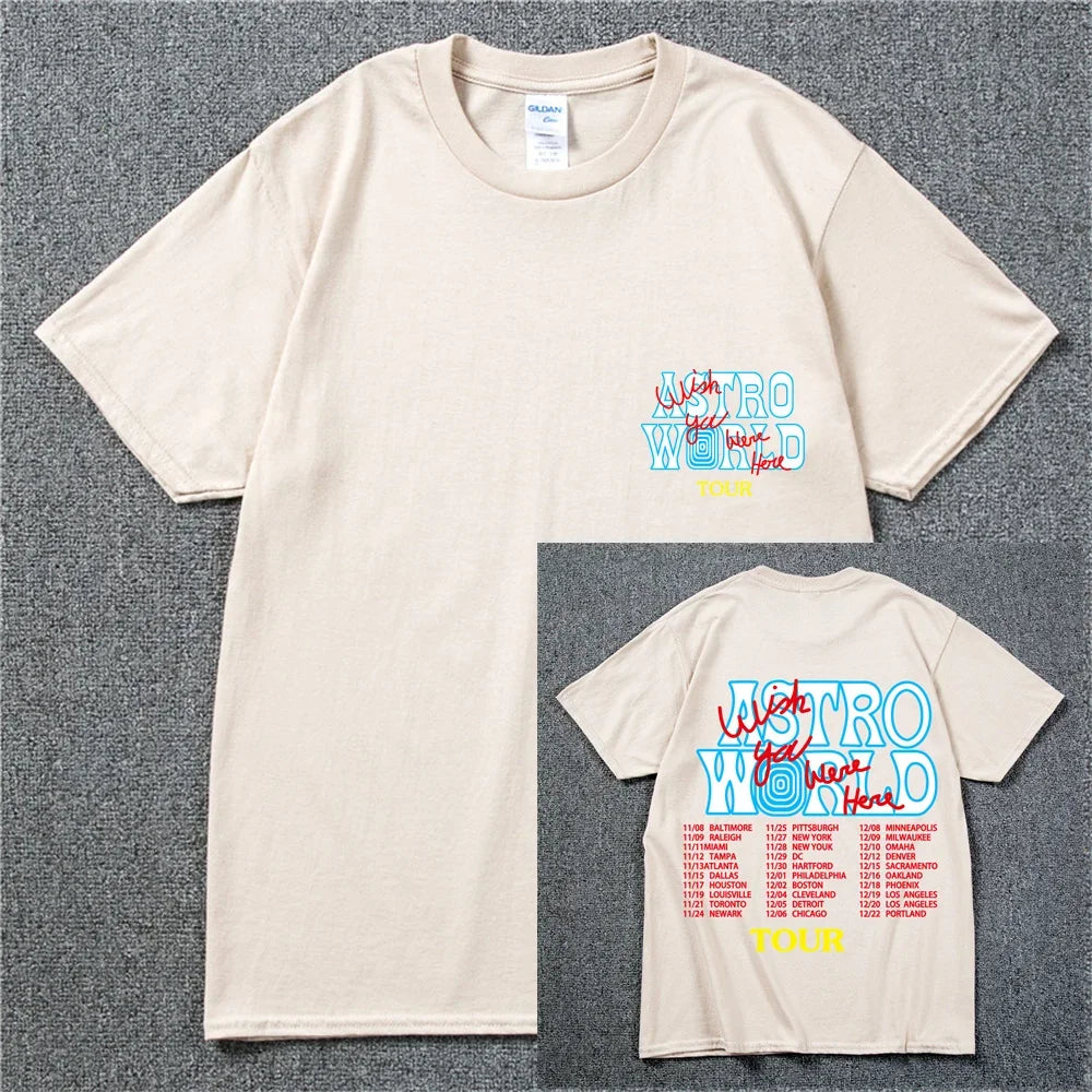 New Summer Hip Hop T Shirt Men Women Cactus Jack Harajuku T-Shirts WISH YOU WERE HERE Letter Print Tee Tops Lootquake LLC