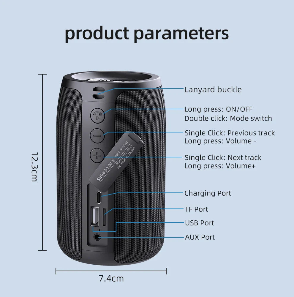 Subwoofer Bluetooth Speaker Portable Mini Wireless Woofer Small Waterproof AUX PC Computer Powerful Sound Box Music Caixa De Som Lootquake LLC