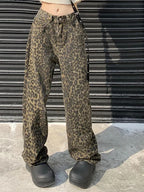 American Washed Leopard Print Wide Leg Jeans for Women Retro Street Distressed New Harajuku Style Hottie Baggy Y2K Casual Pants Lootquake LLC
