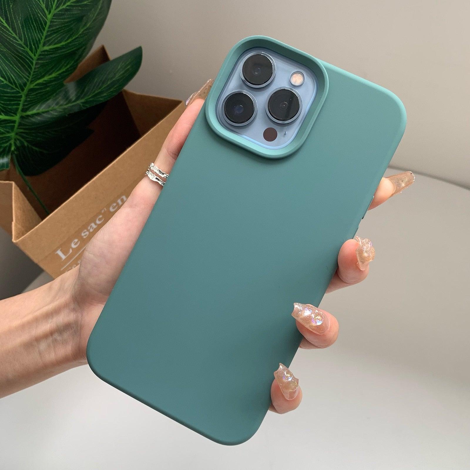 Silicone Soft Thick Protective Rubber Phone Basic Case For iPhone 14 13 Pro Max Case Luxury Silicone Phone Case for iPhone Solid Color Classic Camera Protection Case Stevvex