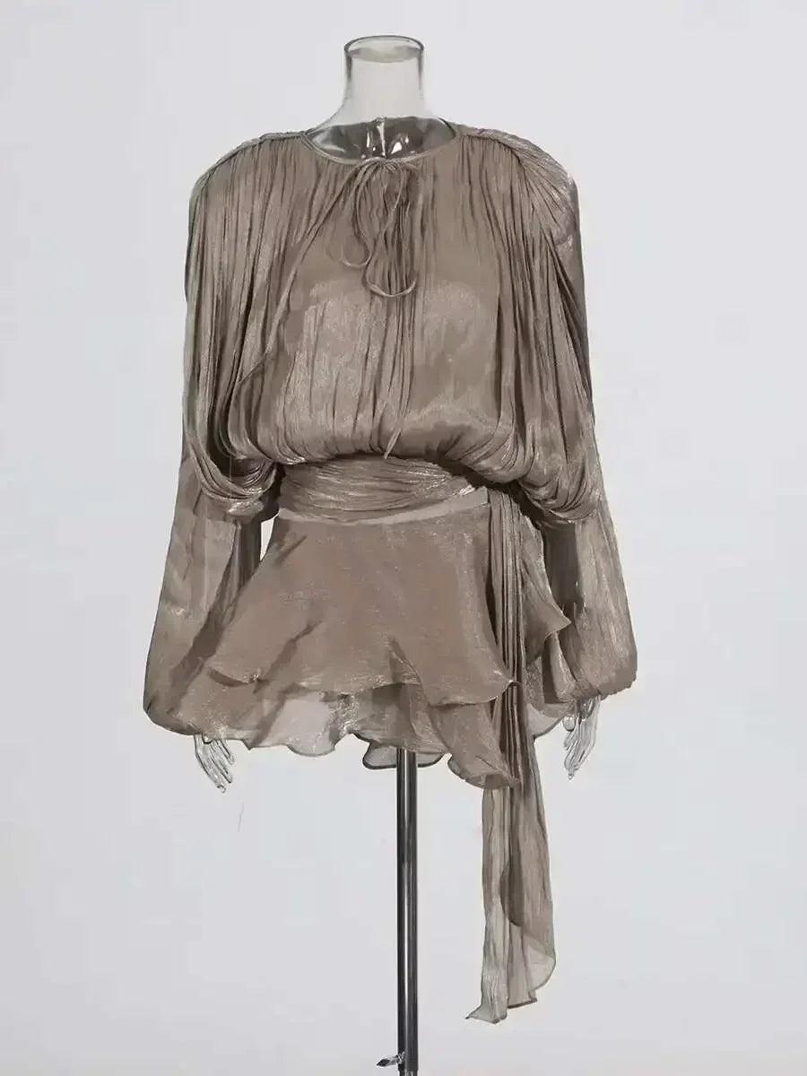 Women's A-Line Mini Dress with Long Sleeves & Empire Waist