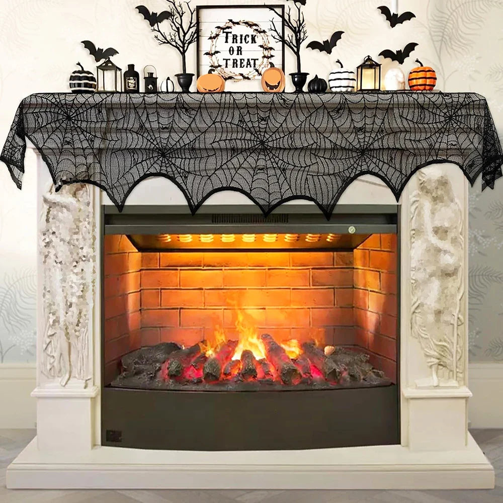 Halloween Decorations Set Spider Web Table Runner Fireplace Scarf Cover Tablecloth 3D Bats Wall Stickers Halloween Party Decor Lootquake LLC