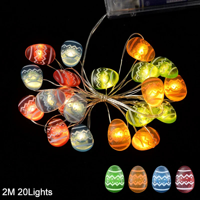 2M 20LED Easter Rabbit String Light Carrot Chick Eggs Fairy Light Garland Happy Easter Party Decoration For Home Kids Gift 2025 Lootquake LLC