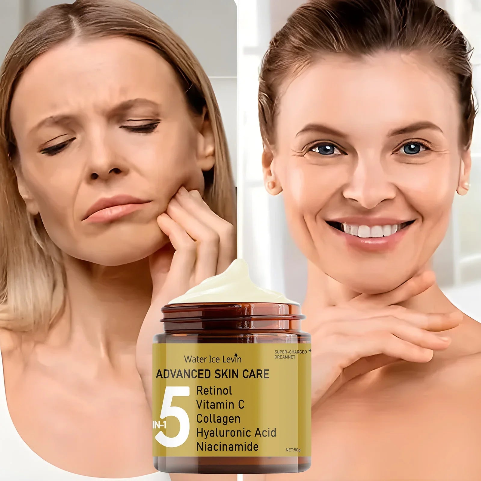 Facial Cream Contains Hyaluronic Acid, Collagen, Retinol and Niacinamide Moisturizes and Nutrition, Soft, Elasticity, and Energetic Skin