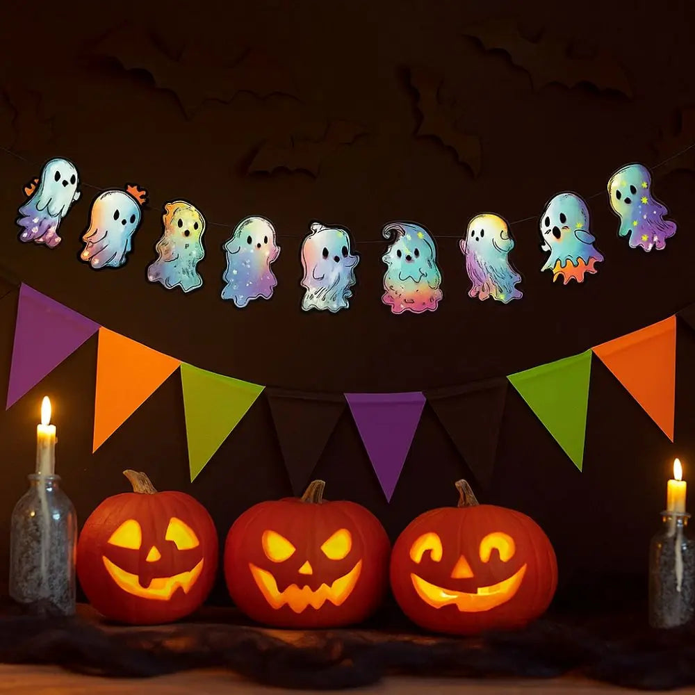 Funny Colorful Halloween Ghost Banner Paper Cute Ghost Spiral Pendant DIY Ghost Ceiling Decoration Halloween Party Decor