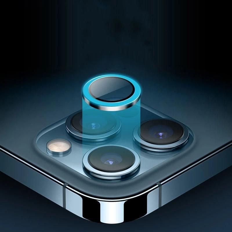 9H Tempered Glass Camera Cover Screen Protector Metal Individual Ring For iPhone Phone Glitter Camera Lens Protector Film For iPhone 14 13 12 11 Pro Max Luminous Lens Metal Glass Protective Cover Stevvex