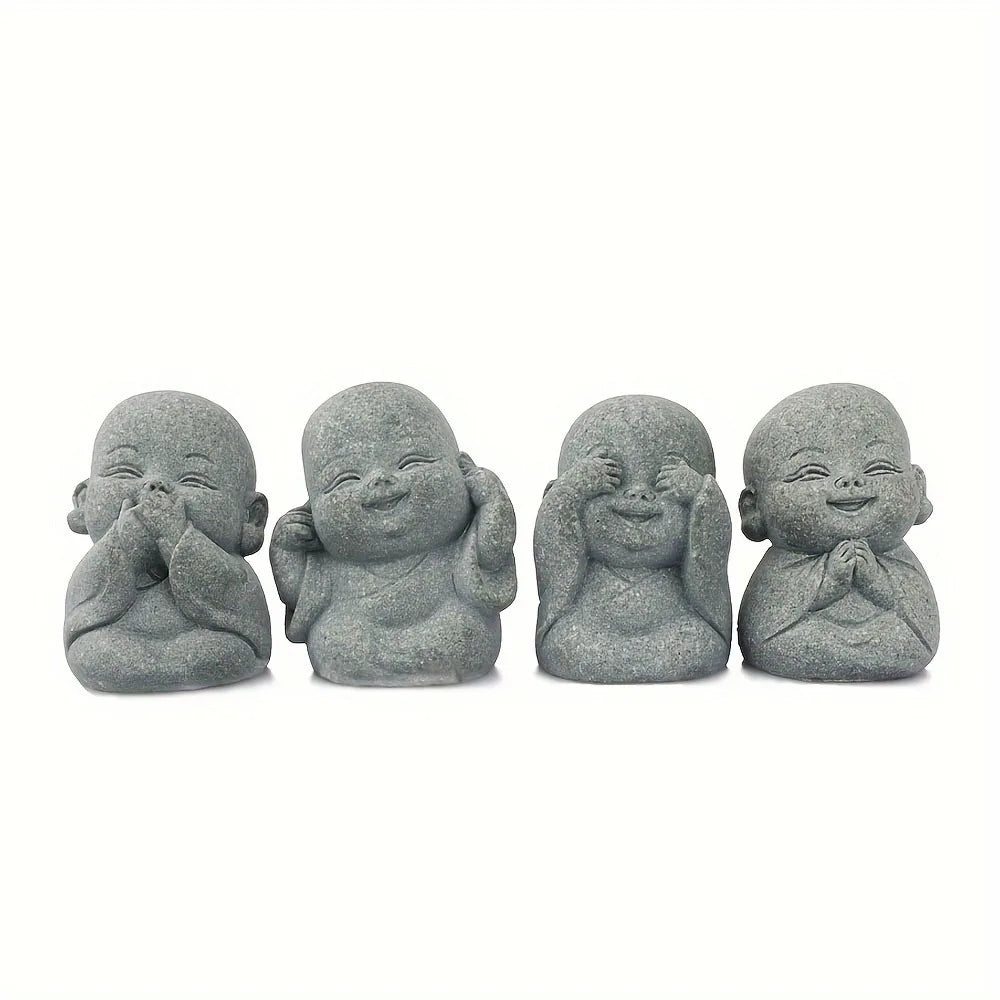 Buddha Stone Statue Little Buddhist Monks Tibetan Buddhism Figurines Zen Garden Ornament Meditation Home Aquarium Decoration Lootquake LLC