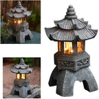 Pagoda Statues Outdoor Solar Powered Statue Japanese Garden Decor Outdoor Zen Garden Lantern Flickering LED Garden Light