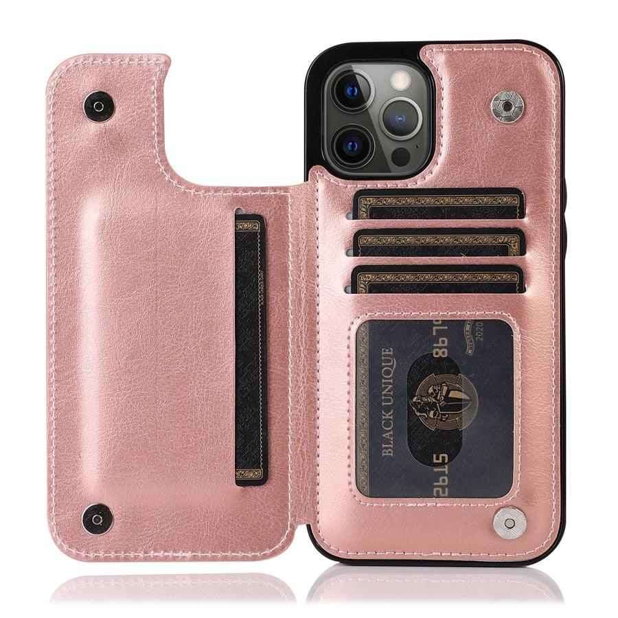 Wallet Stand Cover Flip Leather Case For iPhone 14 Pro Max 13 Pro Max 12 Pro Max 11 Pro Max Soft PU Leather Card Case With Kickstand Slim Double Magnetic Clasp Protective Cover Stevvex