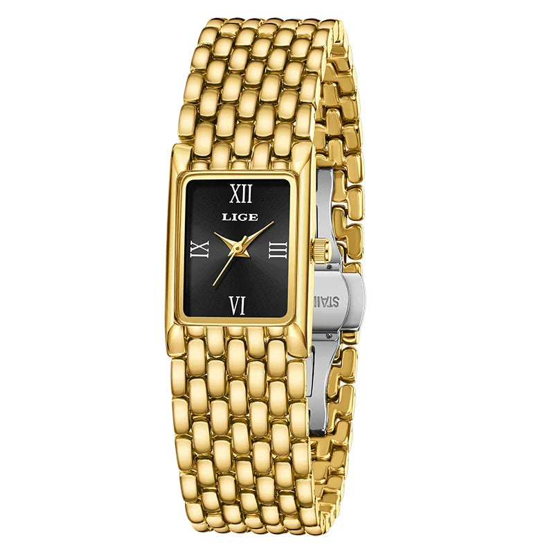 Women's Gold Rectangular Watch Stainless Steel Bracelet