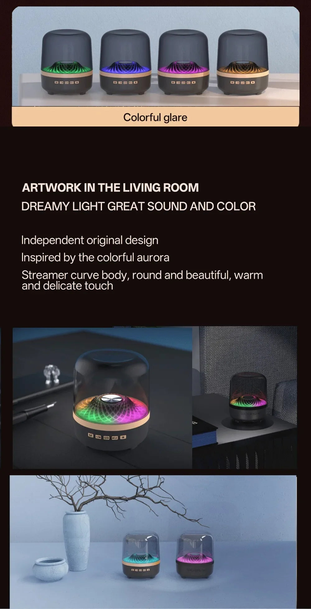 Portable Bluetooth 5.3 Breathing Lamp Speakers 3D Hi-Fi  Audio Subwoofer Outdoor Loudspeaker Music Surround Bass Box Speaker Lootquake LLC