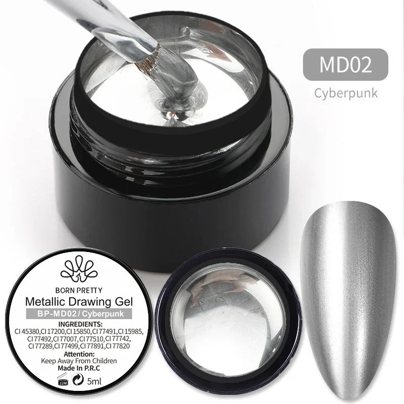 BORN PRETTY Metallic Painting Gel Gold Silver Mirror Effect Nail Polish Super Bright Drawing Line French Nail UV Painting Varnis Lootquake LLC