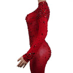 Sexy Party Banquet Evening Dresses Women Sparkly Rhinestone Long Dress Nightclub Singer Stage Costume Festival Clothing Cuixing