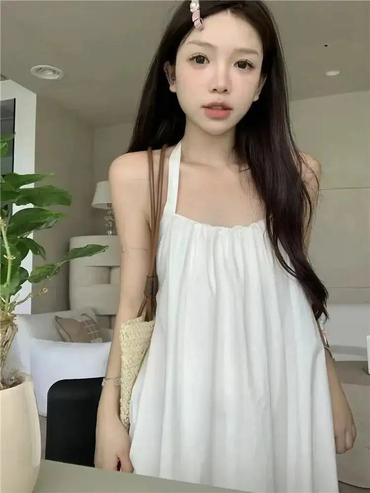 Summer Vacation Dress Thailand Style Open-back Halter Neck Age-reducing Photography Beach Long Dress Belted
