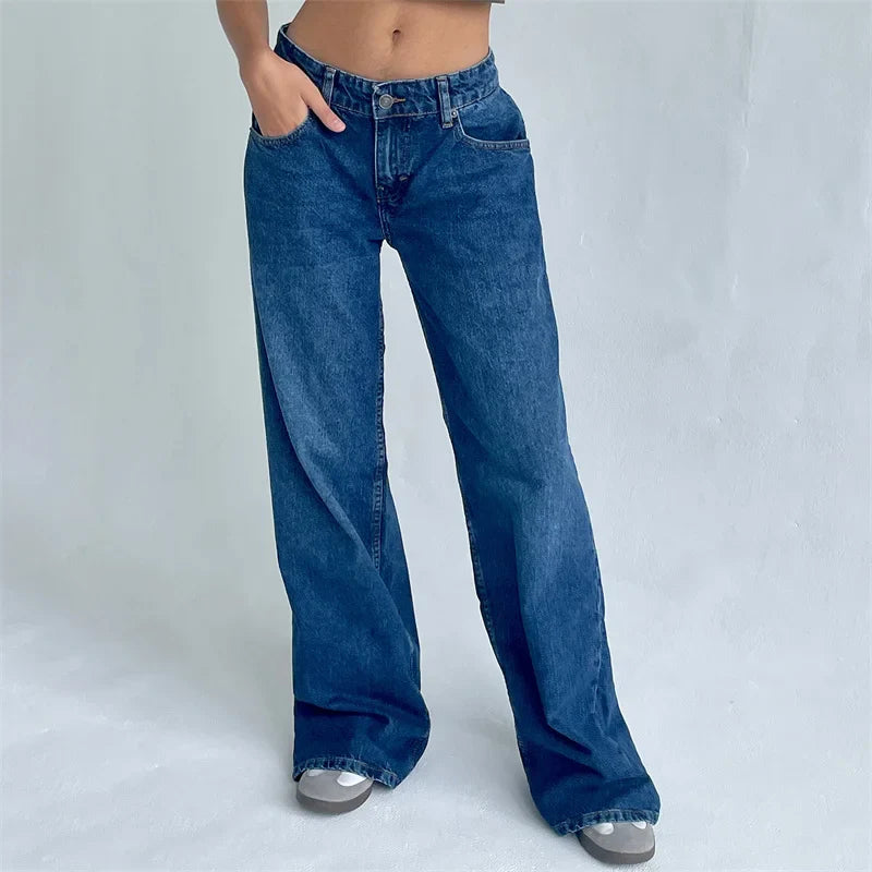 Lamuusaa Jeans y2k Clothes Women Solid Color Low Waist Waist Wide Leg Denim Pants Trousers with Multi Pockets 2000s Streetwear Lootquake LLC