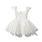 YENKYE Summer Women Sexy Fit And Flare White Mini Dresses Short Sleeve Low Waist Elegant Party Dress Ladies Bridesmaids Robe