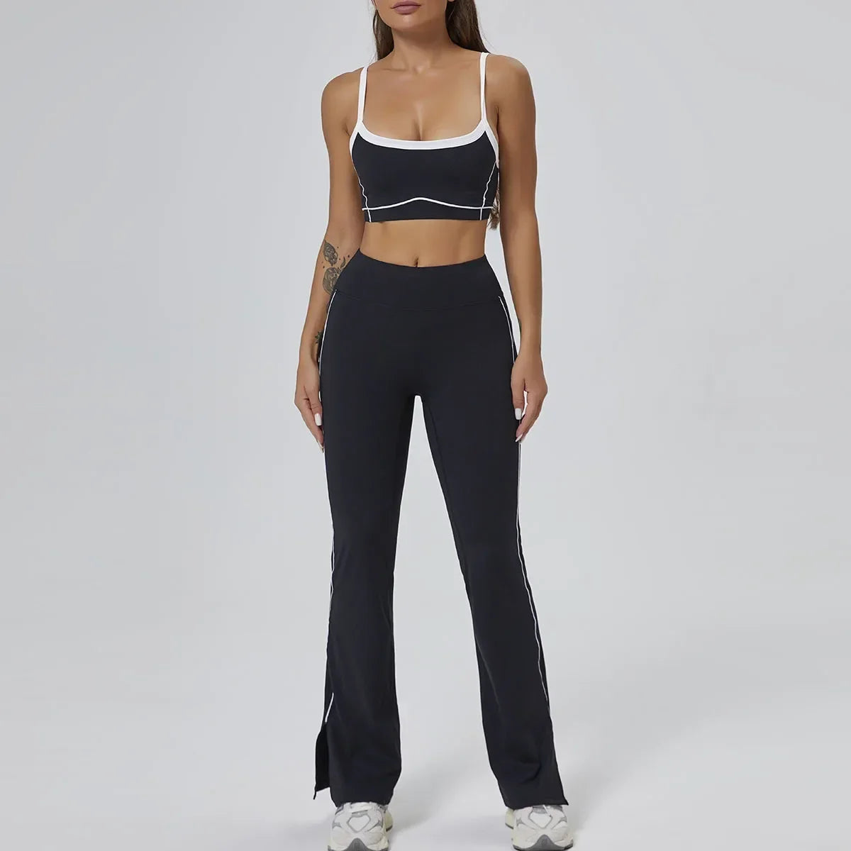 FlareLift Yoga Set: High-Waist Pants & Backless Bra THRIXINE