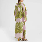 Ethnic Retro Spring Print Boho Long Dress Women Sexy Stand Collar Lace-up Party Dress Fall Long Sleeve Loose Ladies Maxi Dresses