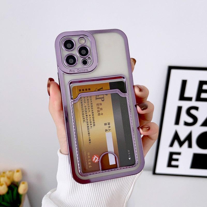 Luxury Square Phone Case For iPhone 13 11 14 12 Pro Max Mini XS XR 6s 7 8 Plus SE Cover Soft Silicone Wallet Card Holder Clear Card Slot Case Slim Fit Protective Soft Wallet Case Stevvex