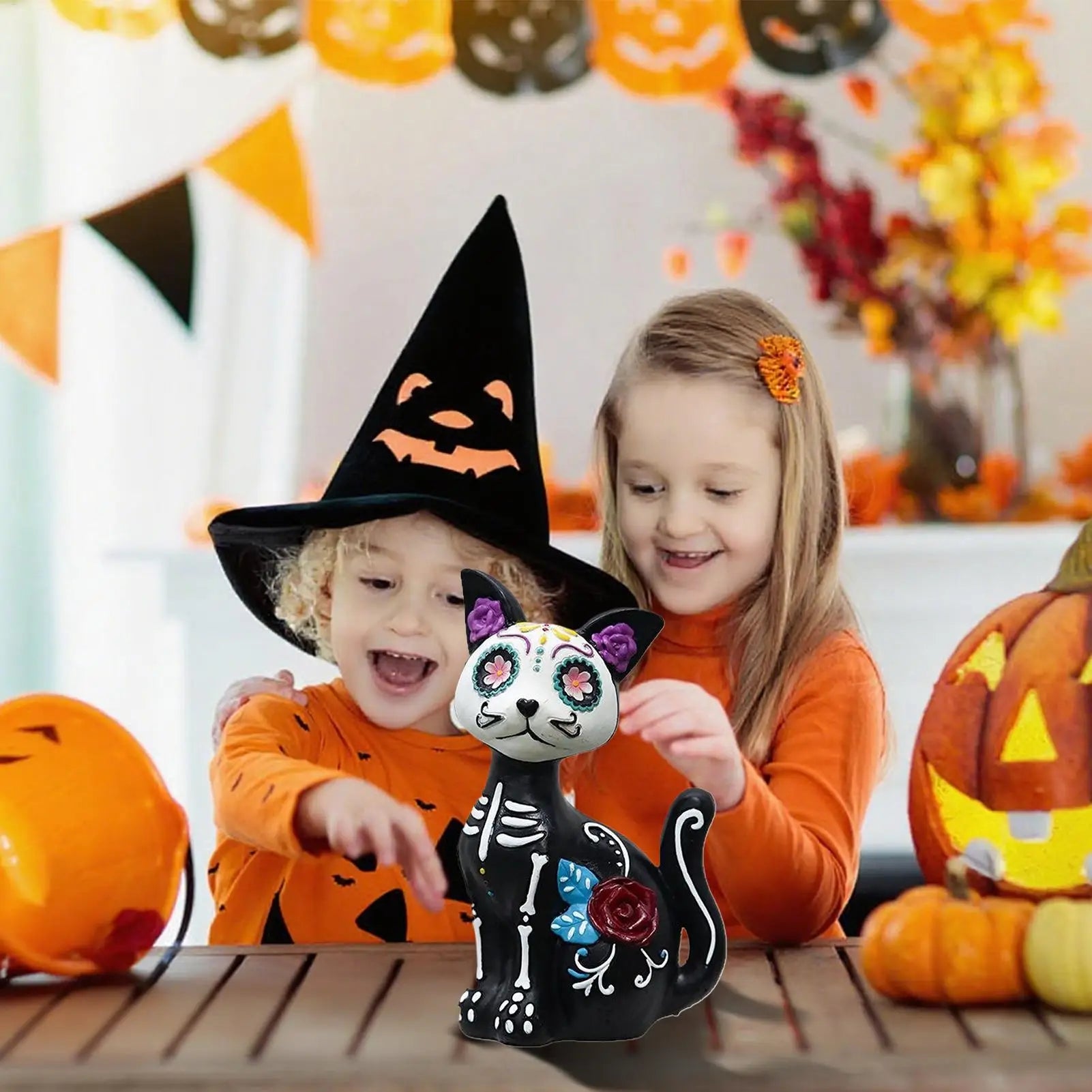 Halloween Animal Statue Skeleton Dog Cat Figurines Room Decor  Resin Halloween Decorations Table Centerpieces for Porch Patio Lootquake LLC