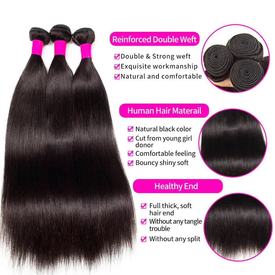 Silky Straight Bundles Human Hair Remy Brazilian Hair 14-30 Inches