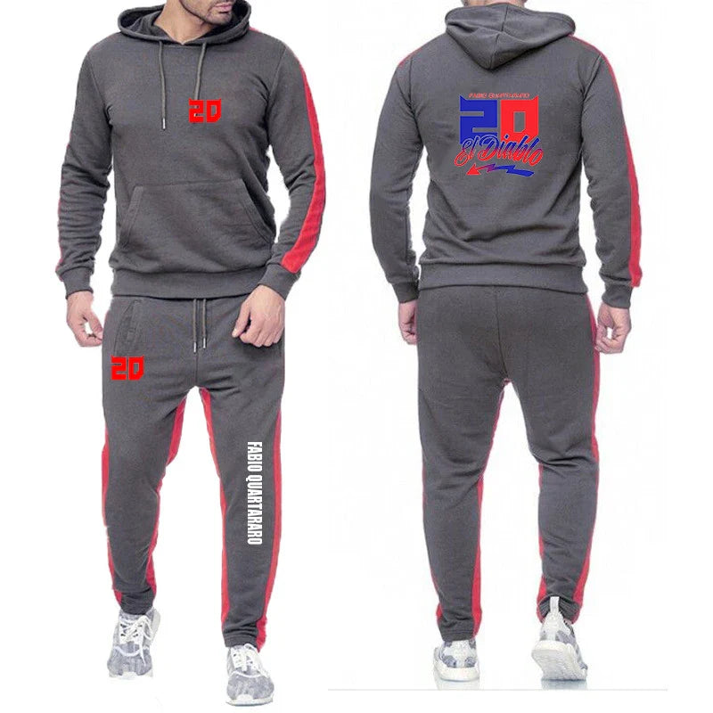 2025 Spring Autumn FABIO QUARTARARO WITH SIGNATURE Printed Sports High Quality Sets Men's Pocket Hooded Hoodies+Sweatpants Suits Pi-Mart