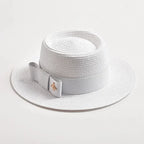 NEW Spring Summer Straw Hats for Women Round Bumpy Surface Flat Top Bowknot Dress Cap Travel Beach Sun Hat Gorra