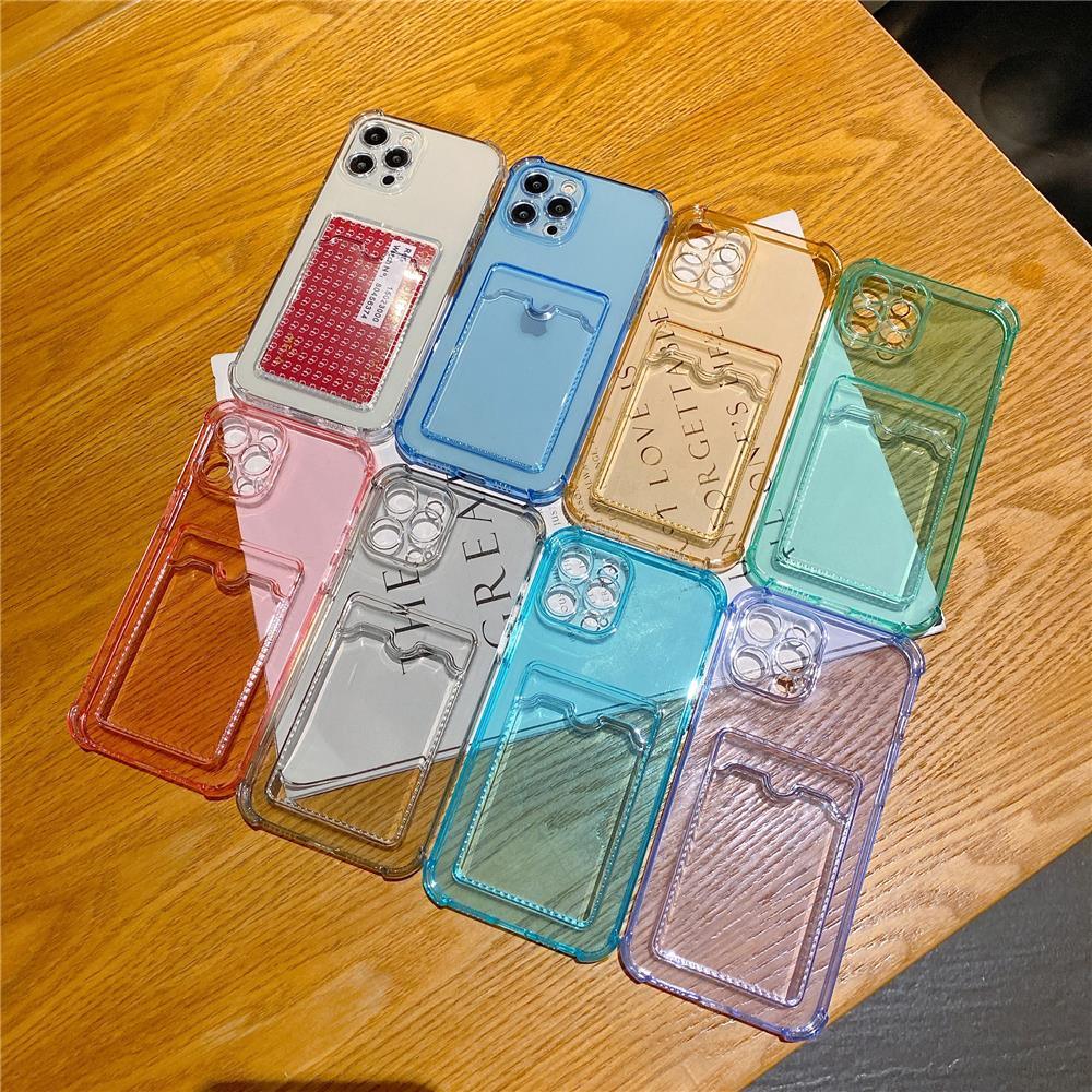 Transparent Card Slot Holder Case for iPhone 13 11 12 14 Pro Max Mini Clear Shockproof Soft Wallet Cover Clear Phone Case with Card Holder Slim Protective Soft Shock Absorbing Case with Card Holder Stevvex