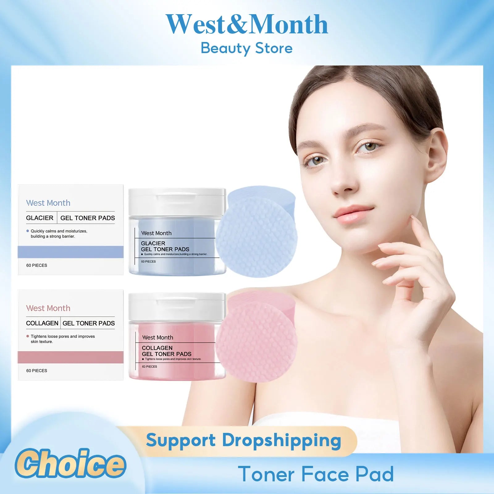 Collagen Pad Facial Toner Fade Fine Lines Brightening Skin Tone Improve Sensitive Acne Facial Skin Soothing Glacier Cotton Pads Lootquake LLC
