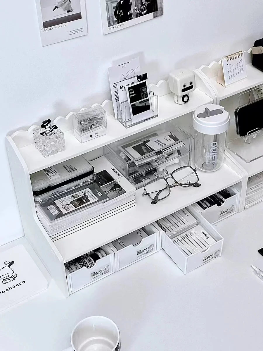 INS Stationery Desk Organizer Stackable Desktop Storage Box Clear Plastic Office Supplies Jewelry Storage Case for Books Sundry Lootquake LLC