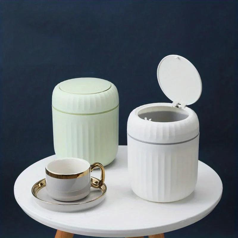 Elegant ultra large capacity mini trash bin with lid, stylish white and gold desktop trash bin suitable for home,office, bedroom Lootquake LLC