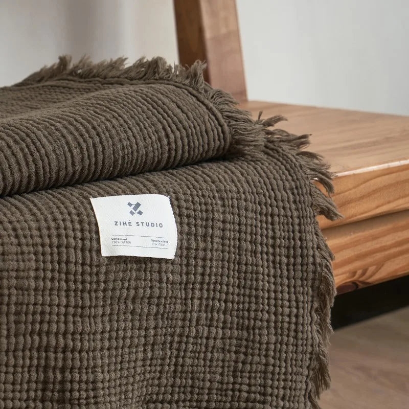 Maillard Cotton Blankets Four Layers Of Gauze Sofa Cover Blanket With Tassel AB Side Office Nap Decorative Bed Muslin Blanket Lootquake LLC