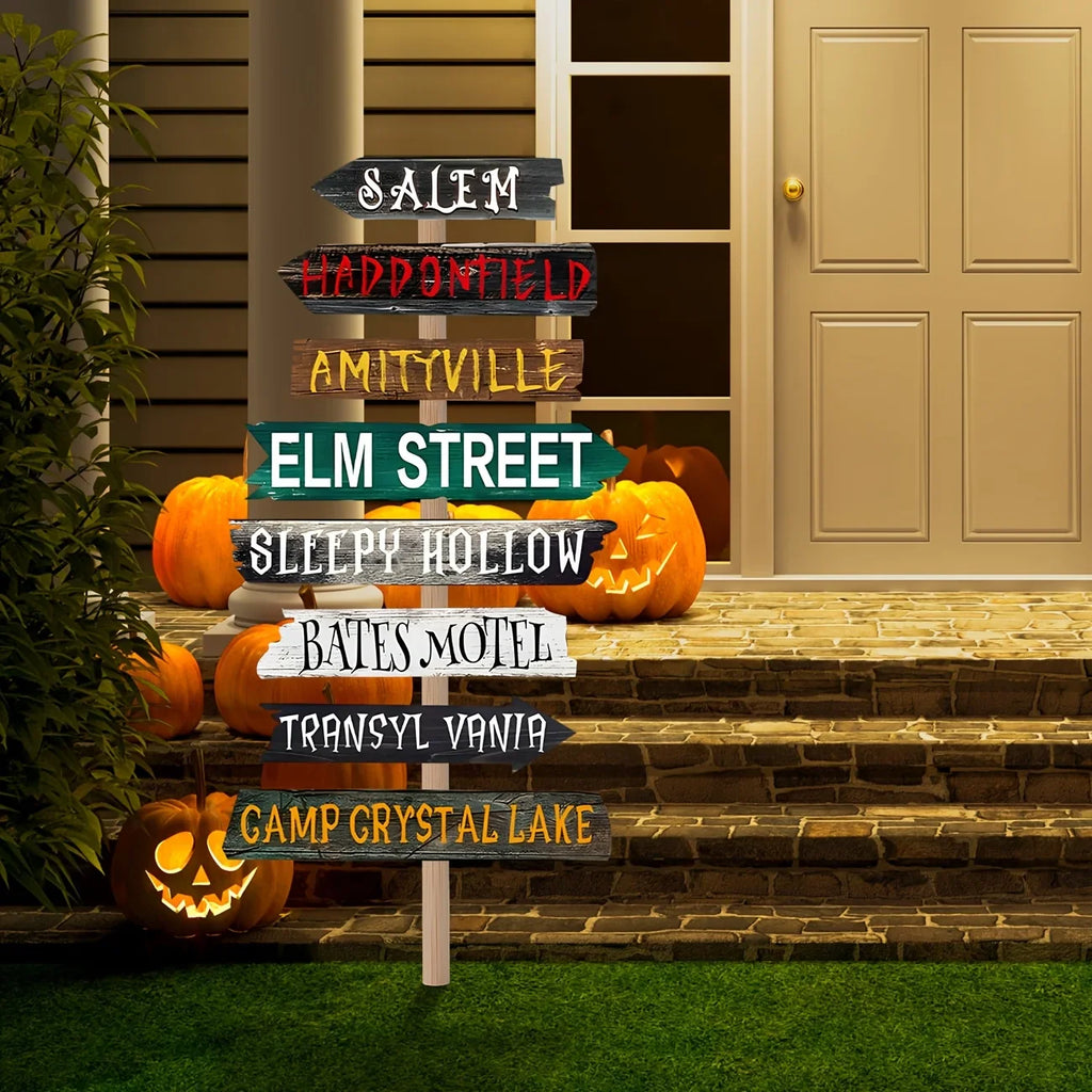 Halloween Decorations Outside Yard Sign Decor Scary Halloween Street Signs Halloween Party Photo Booth Props for Outdoor Hallowe Lootquake LLC