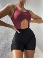 New Solid Color Matching Boxers Hollow One-piece Swimsuit Bikini