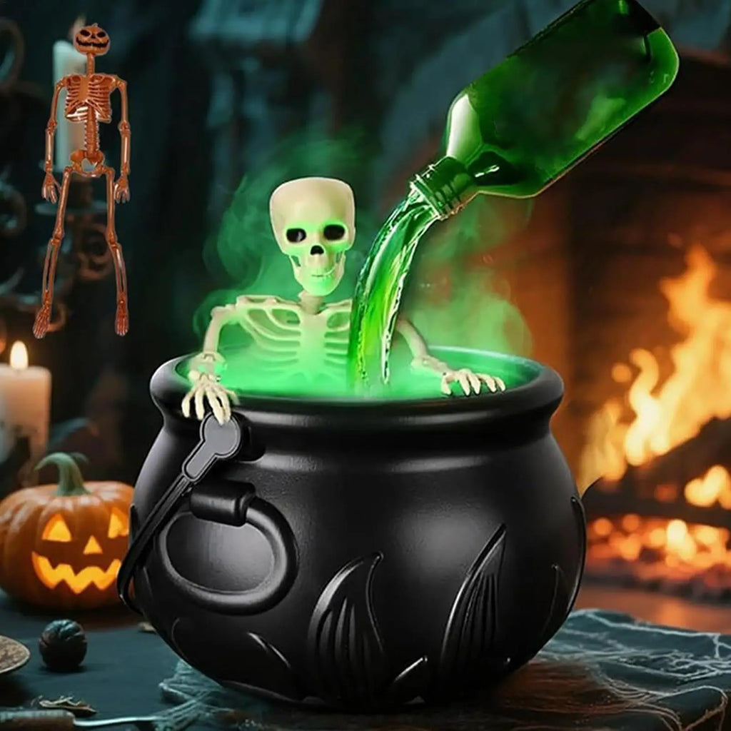 Halloween Decorations Indoor Cauldron Halloween Decor With Floating Potion Bottles And Diffuser Black Plastic Witches Bowl Lootquake LLC