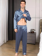 Men Pajama Sets Microfiber Sleepwear For Sleeping Man Shirt Silk Long Sleeve Pyjama Male Home Night Wear Plus Size Loungewear Lootquake LLC