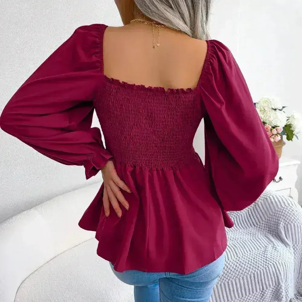 Loose Fit Chiffon Blouse - Elegant Polyester Top | Femstylo - SJB-DIAMOND ELITES