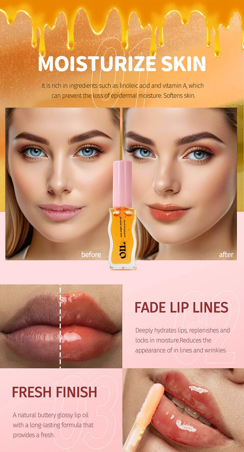 Water Light Honey Essence Lip Oil Long Lasting Moisturizing Fruity Shimmer Jelly Reduce Lip Lines Liquid Lipstick Gloss Makeup Lootquake LLC