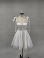 Smileven Short Wedding Dress A Line Sweetheart Neck Shiny Glitter Bride Dresses Mini Bows Strap Vestido de novia 2024 Customized