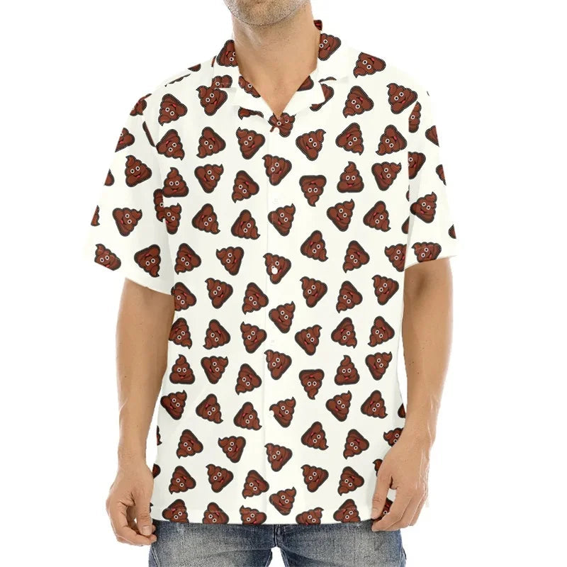Happy Funny Poop Pattern Print Aloha Shirts For Men Summer Short Sleeve Button Down Beach Shirts Tops Mens Plus Size Blouse Lootquake LLC