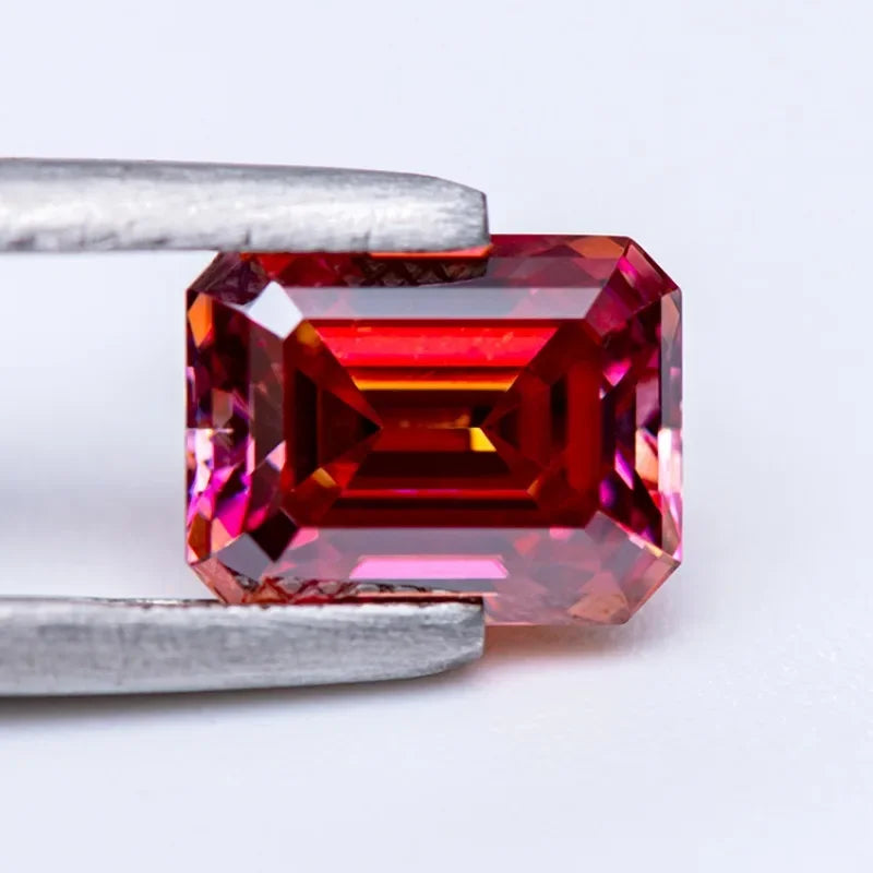 Moissanite Stone Emerald Cut Watermelon Red Color Lab Grown Gemstone Diamond Charms Woman Jewelry Making With GRA Certificate