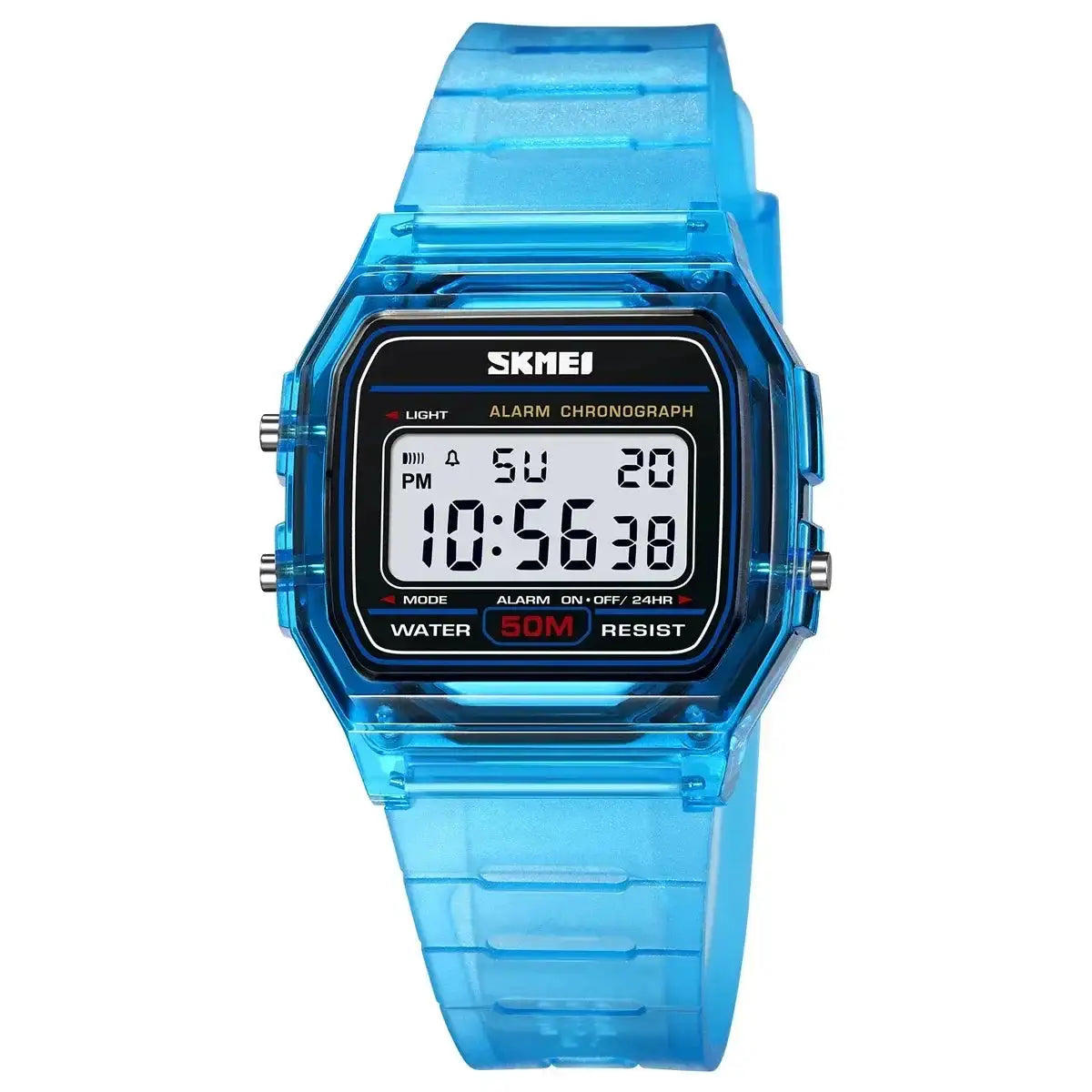 SKMEI Transparent TPU Strap Ladies Wristwatch Shockproof Back Light Display Stopwatch Digital Watches Women 2056 reloj mujer