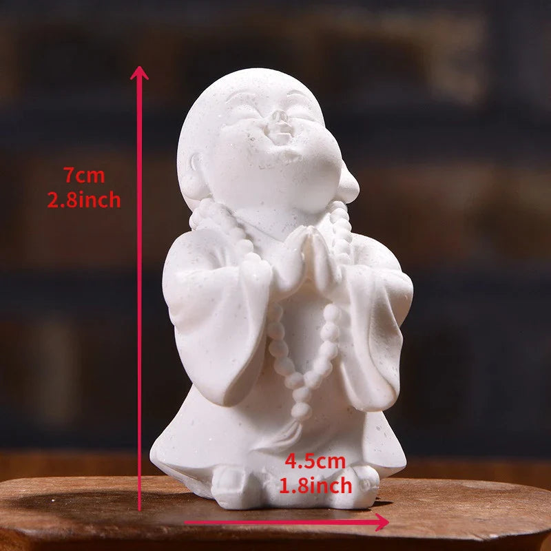 Smile Baby Monk Statue Buddha Sculpture Meditation Sitting Buddha Thailand Fengshui Buddha Figurines for Decor Nature Sandstone Lootquake LLC