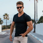 Men Fashion V Neck Short Sleeve Fitness Workout Summer Breathable Cotton - SJB-DIAMOND ELITES
